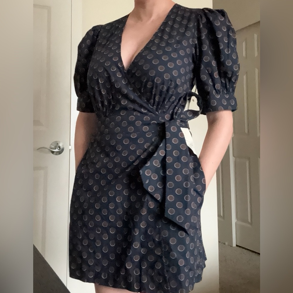 NWT Happy X Nature by Kate Hudson 100% Cotton Puff Sleeve Wrap Dress Size M